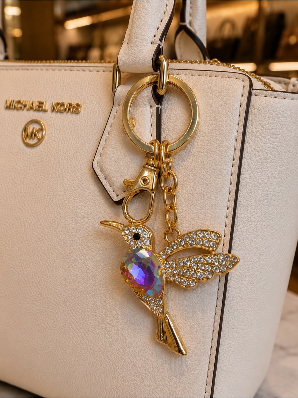 Gold Hummingbird Keychain Charm